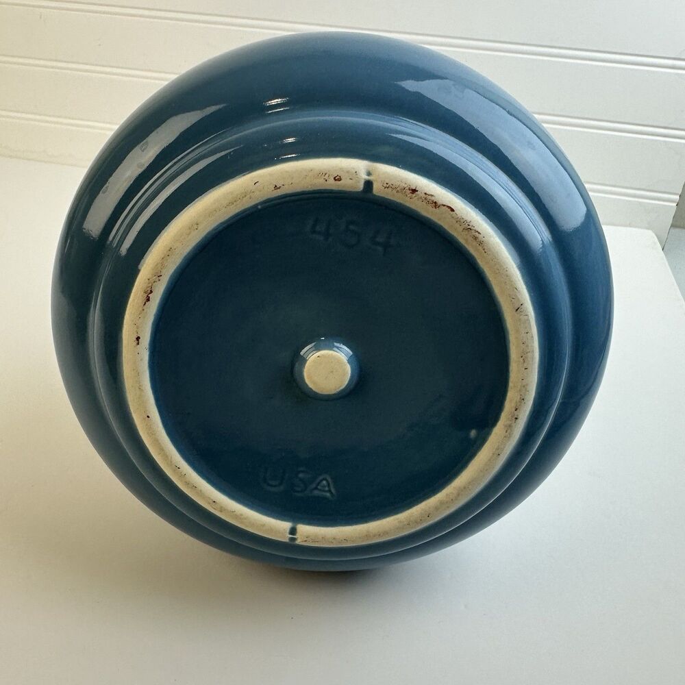 Vintage 80s Modern Ceramic Gourd Flower Vase Blue Glossy Glaze #454 Made in USA - Picture 6 of 7